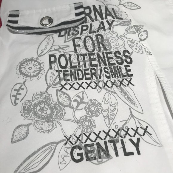 Gorgeous Cotton/Rayon  Skirt White , Elastic on waist ,Zipper Embroided Silver - Picture 4 of 6